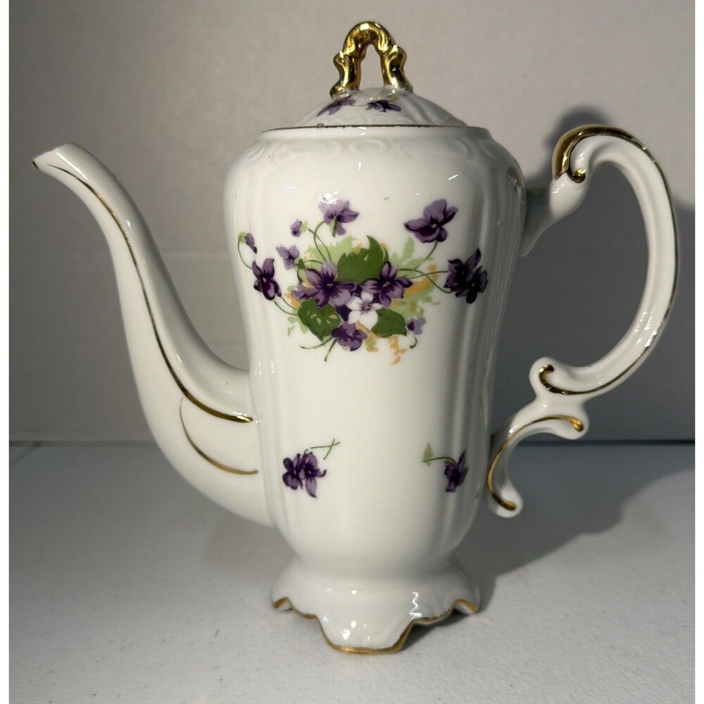 Vintage Norcrest Sweet Violets Pattern Bone China Tea Pot Gold Trim Cottage Core